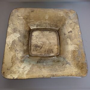 2/$18 VTG Gump's Gold Leaf Square Glass Candle Holder Plate Tray Charger